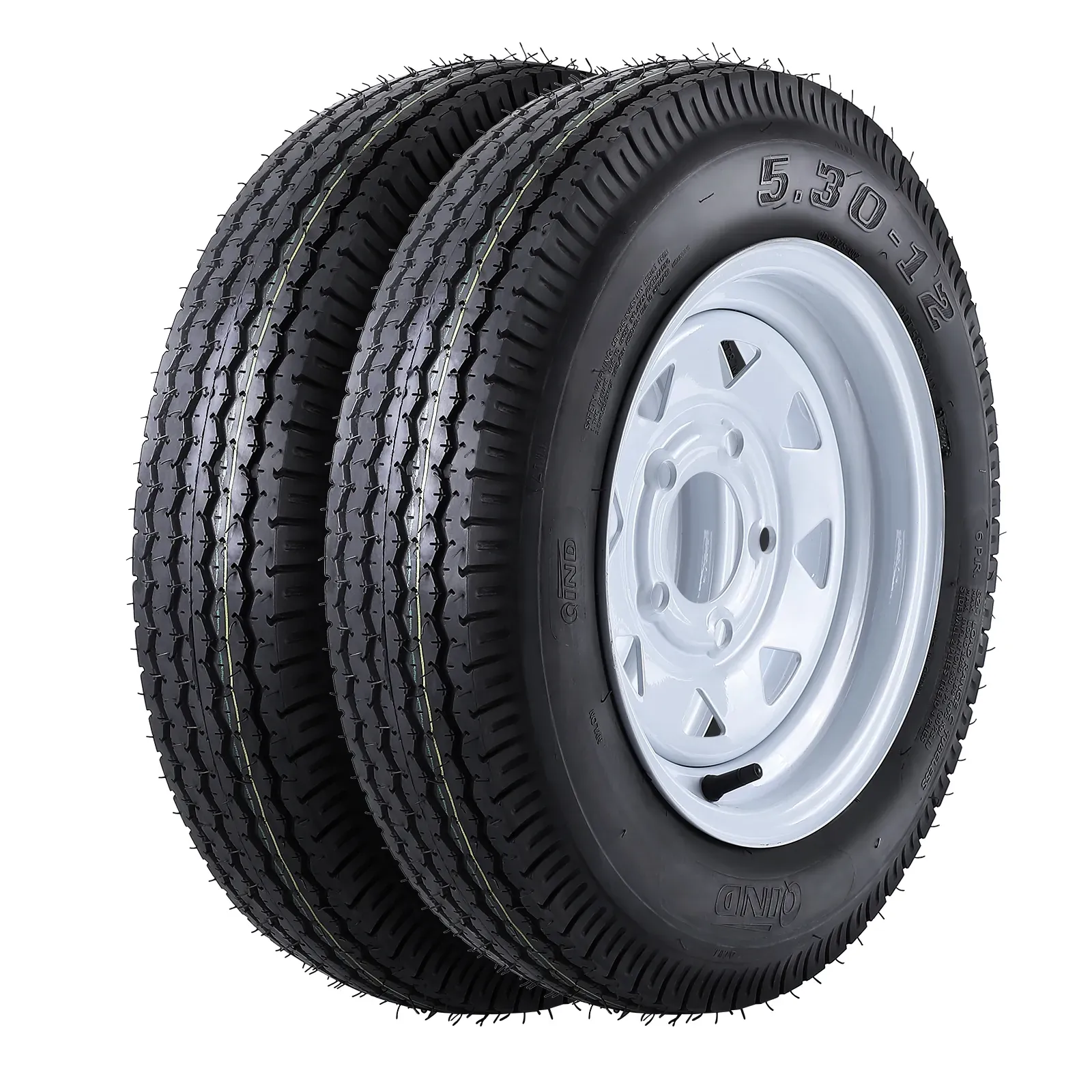 Set of 2 Trailer Tires with 12 in Rims - 5.30-12, 5 Lug on 4.5 in, Load Range C